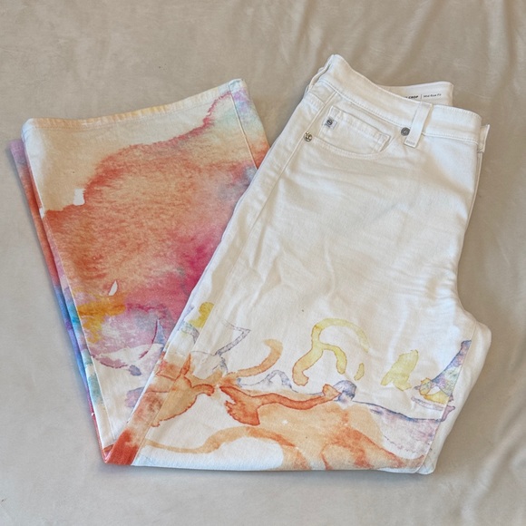 Ag Adriano Goldschmied Saige Mid-Rise Wide-Leg Jeans with Watercolor Wash, sz 28 - Picture 3 of 13